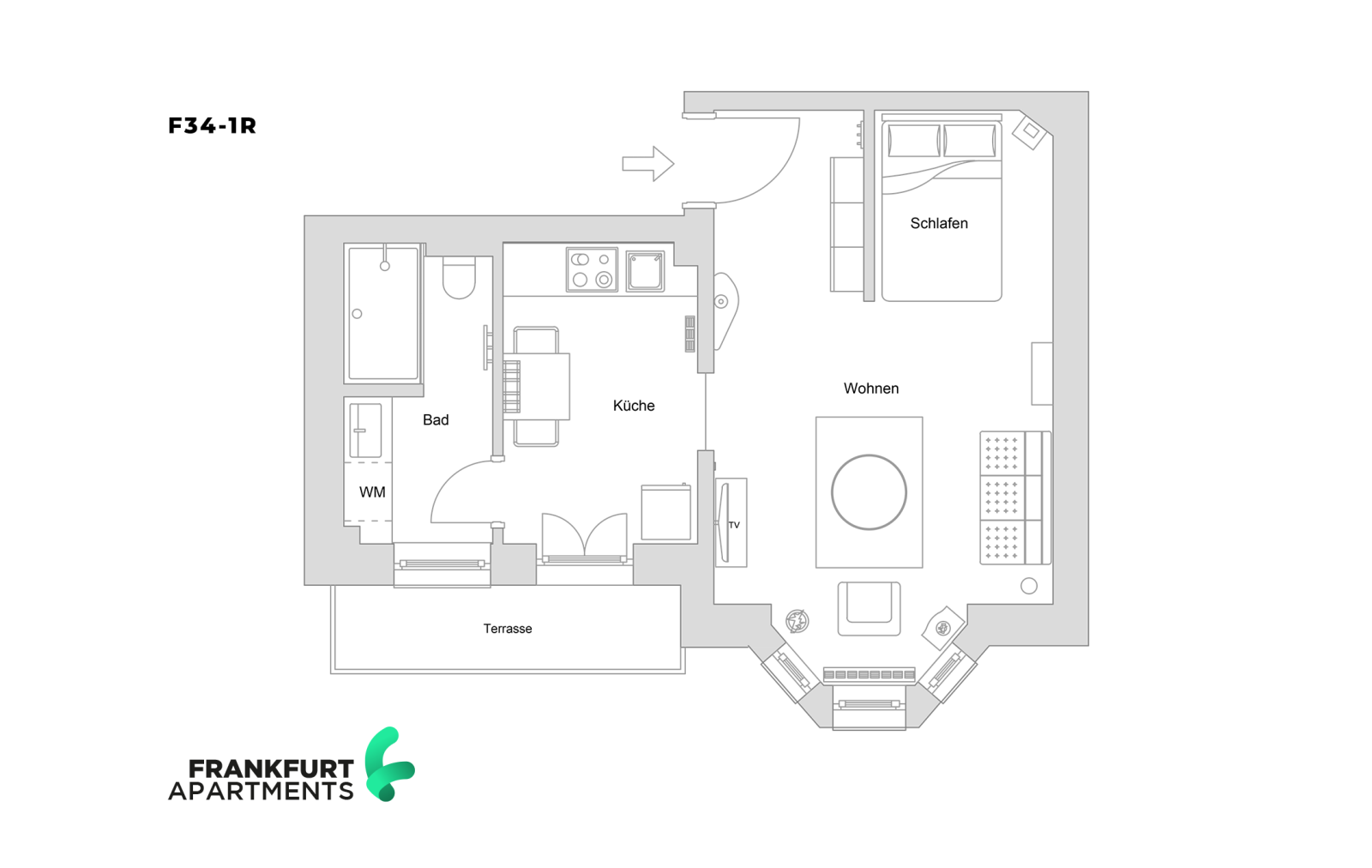 F34-1R#*** P R I M E Studio Apartment mit Balkon in bevorzugter Wohnlage ***